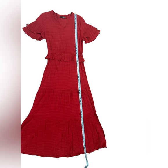 Pretty Garden Red Gauzy Lightweight Tiered Maxi Dress Bohemian Womens Size Large - Picture 11 of 12